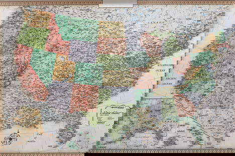 Framed Rand McNally United States Map: Framed Rand McNally map. United States classic edition. Print on board. Wood frame. Not examined out of frame. Frame measures approx 22.75 x 33.75 inches. Wear including dents and small holes.