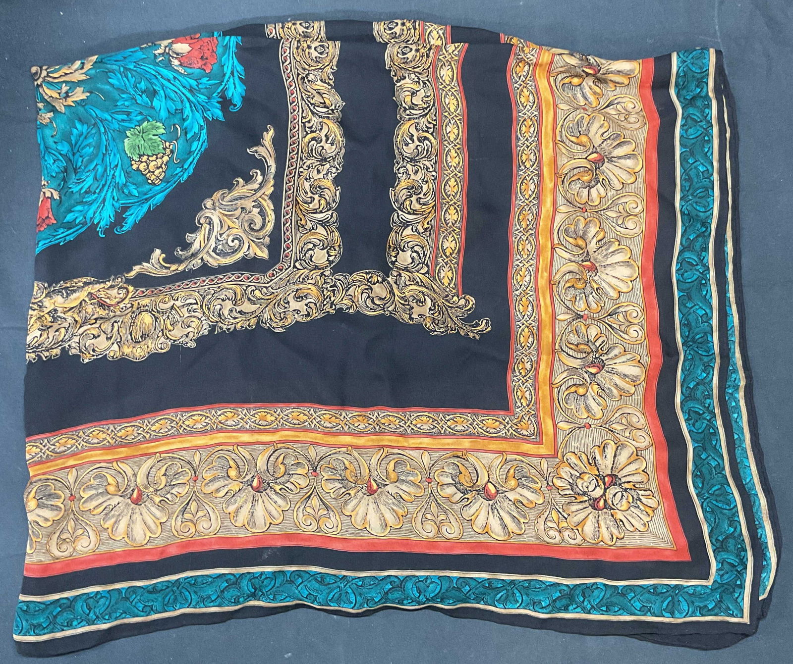 Blue & Gold Graphic Print Silk Scarf (1 of 6)