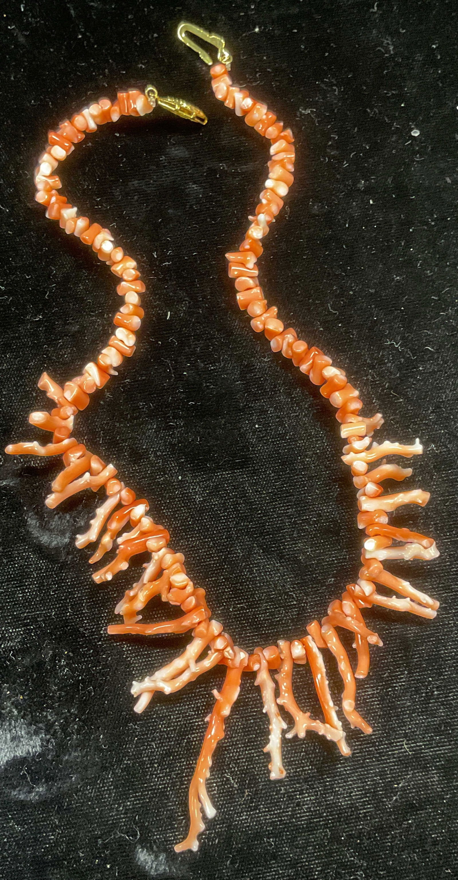 Vintage Pink Coral Branch Beaded Necklace: Vintage pink coral branch beaded necklace. Drop length approx 7 inches. Some wear including scratching. Jewelry, estate jewelry, fine jewelry, cocktail jewelry, fashion jewelry, accessories, fashion a