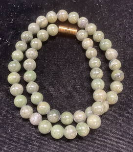 Vintage Jade Beaded Choker Necklace: Vintage round jade beaded choker necklace. Drop length approx 7.5 inches. Some wear including scratching. Jewelry, estate jewelry, fine jewelry, cocktail jewelry, fashion jewelry, accessories,