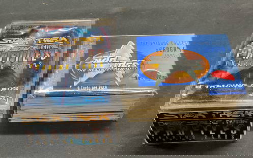 Group Lot 100+ Star Trek Trading Cards: Group lot of 100+ pieces Star Trek Deep Space Nine and The Next Generation vintage trading cards. Cards measure approx 3.5 x 2.5 inches. Not examined individually or for set completion. All cards