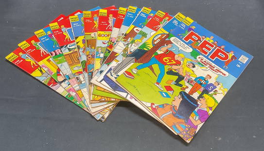 Group Lot Archie Series Comic Books, 1968: Group lot of 13 Archie Series comic books. PEP. Various issues. All illustrated. Earliest published 1968. Measure approx 10.25 x 7 inches. All comic books have wear to covers, pages, and binding