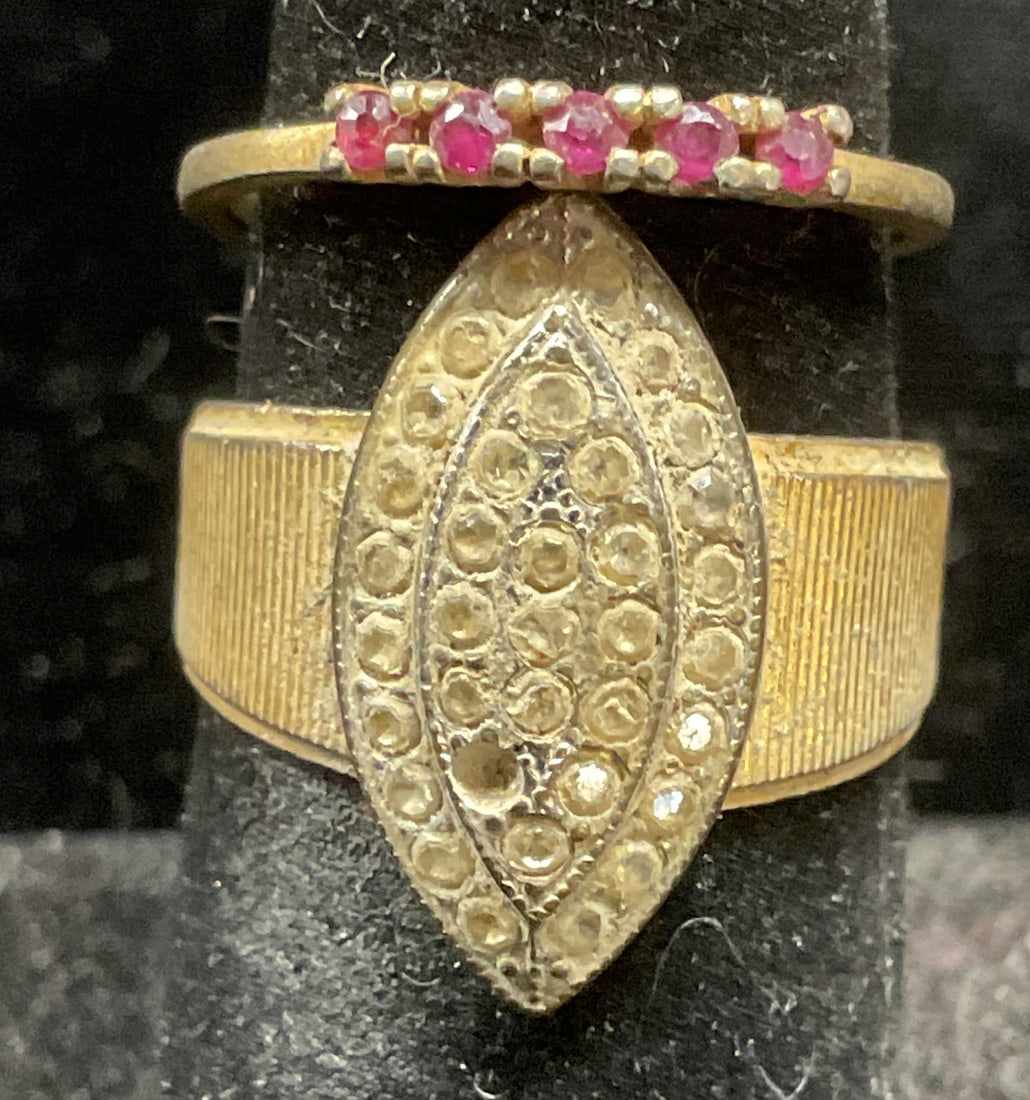 Lot 2 Vtg Gold Plated Topaz & Crystal Rings (1 of 6)