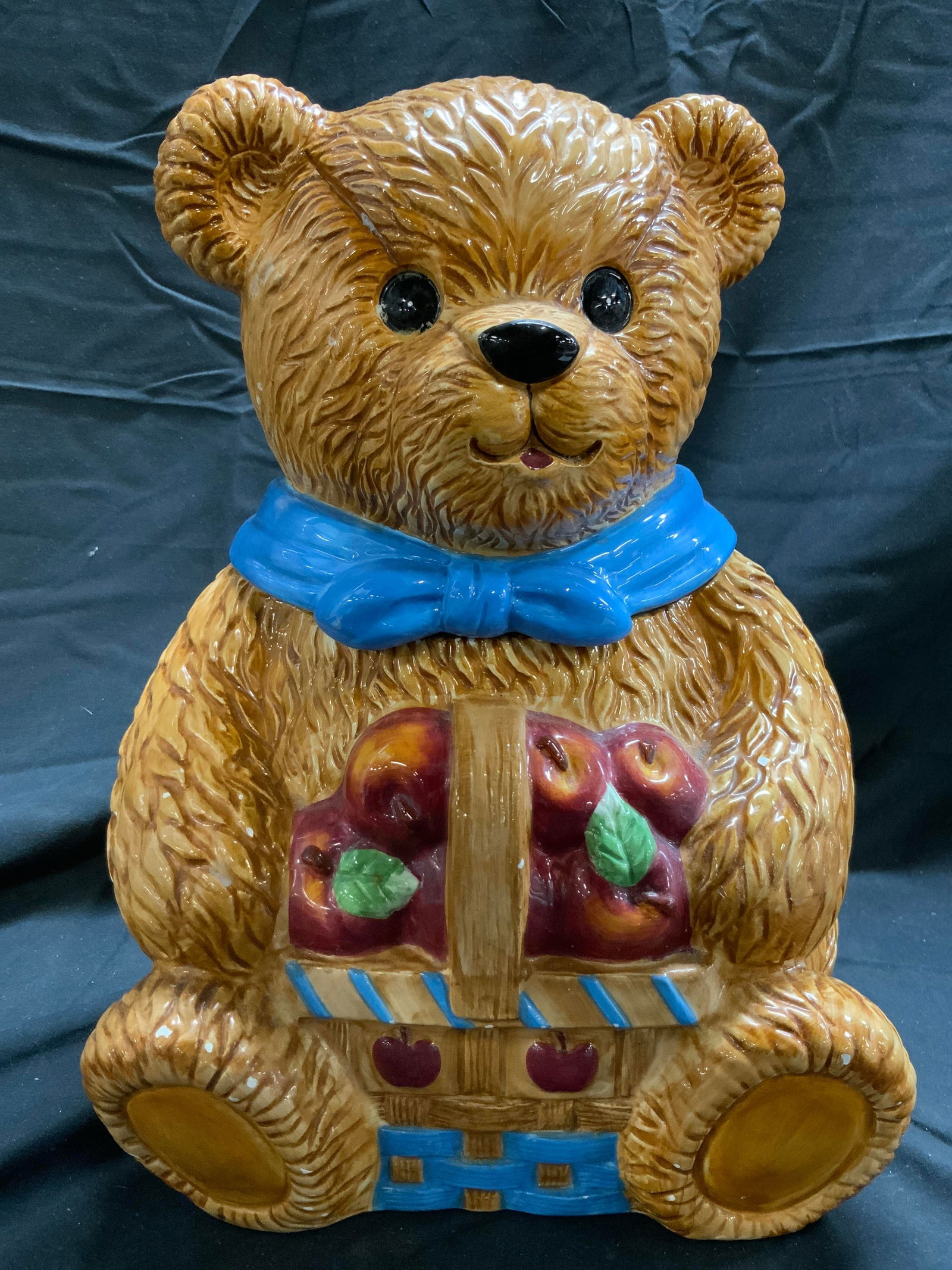 Ceramic Teddy Bear W Fruit Basket Cookie Jar W Lid (1 of 8)
