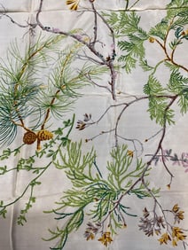 Vintage Green Botanical Pine Tree Silk Scarf