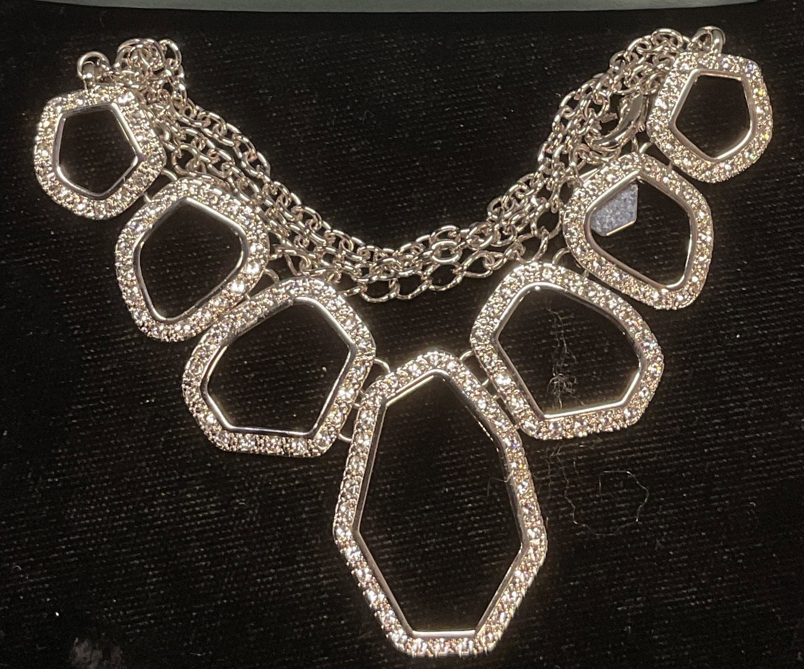 Swarovski Touchstone Crystal Pendant Necklace: Touchstone by Swarovski silver tone pendant necklace with Swarovski crystal accents. Signed on hang tag. Includes box. Drop length approx 8.5 inches. Some wear including scratching observed. Jewelry, 
