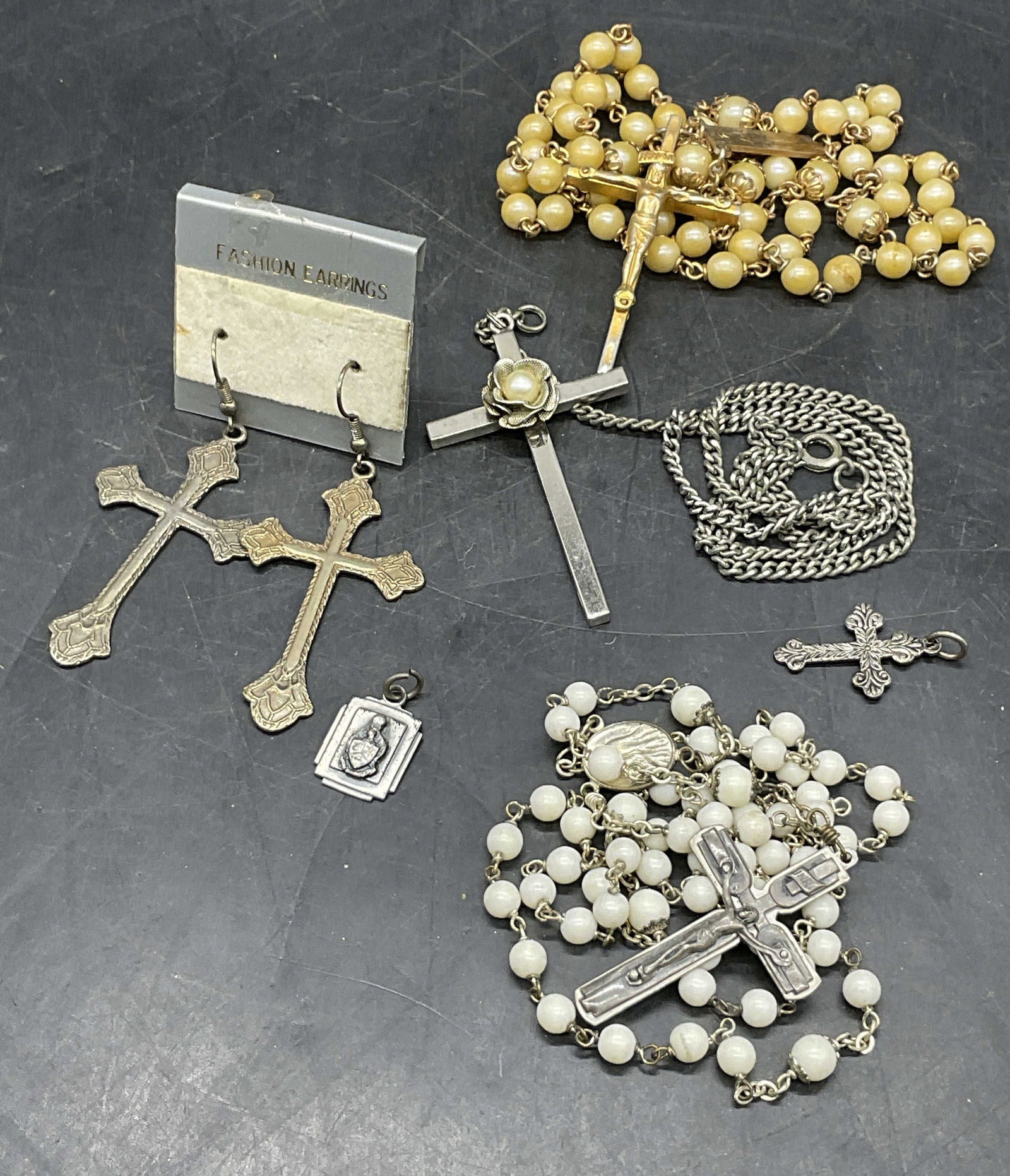 Lot 6 Religious Motif Jewelry, STERLING, Rosaries+ (1 of 7)