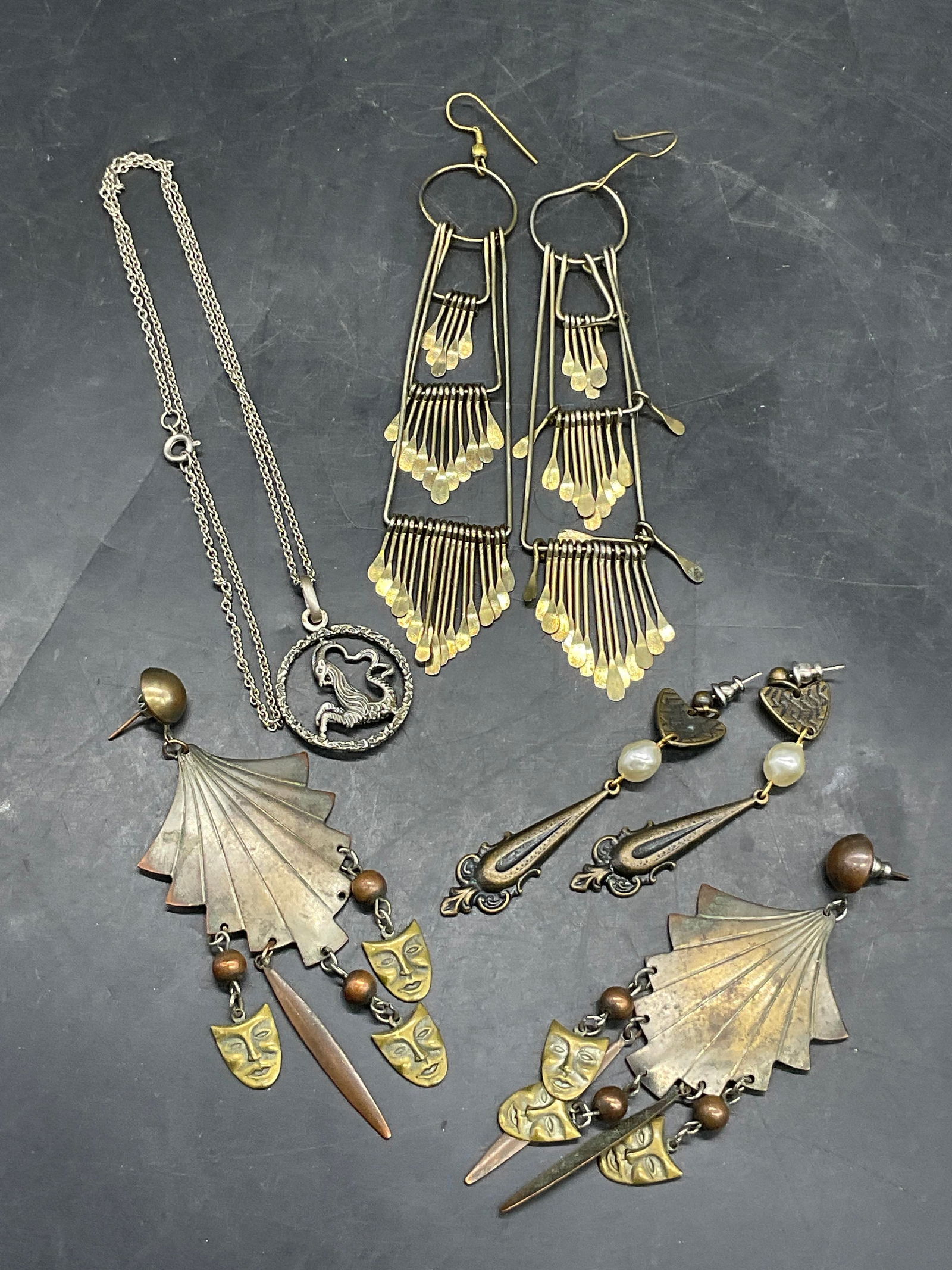 4 Vintage Earrings & Sterling Pendant Necklace (1 of 10)