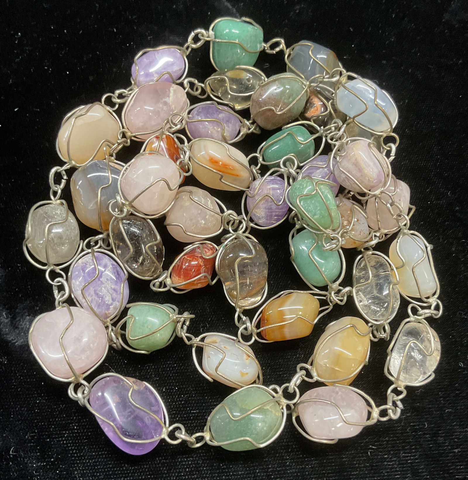 Vintage Silver Tone Wire Semiprecious Necklace (1 of 6)