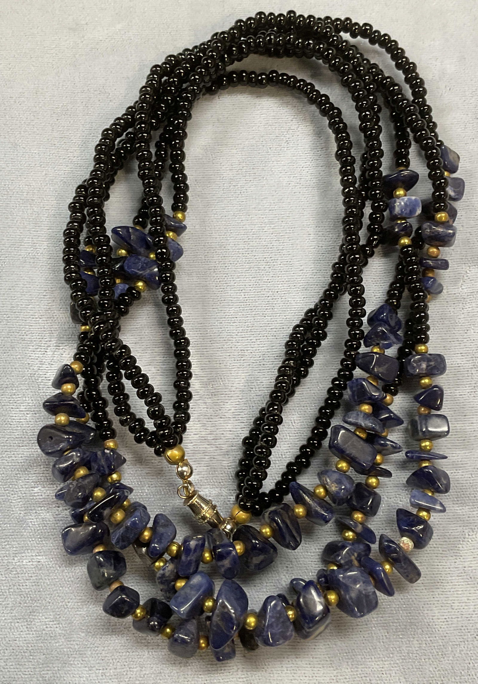 Vintage Lapis & Black Beaded Necklace (1 of 6)