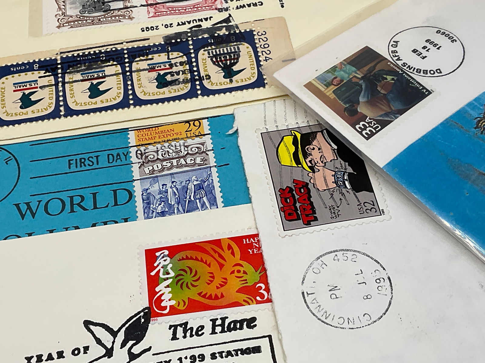 Group Lot 50+ Vintage Stamps & Ephemera: Group Lot 50+ Vintage & Modern Stamps & Ephemera. Includes stamps, envelopes, and paper ephemera. The ephemera in the plastic sheet measures approx. 11.5L x 8.75W in. Not examined individually. Wear c