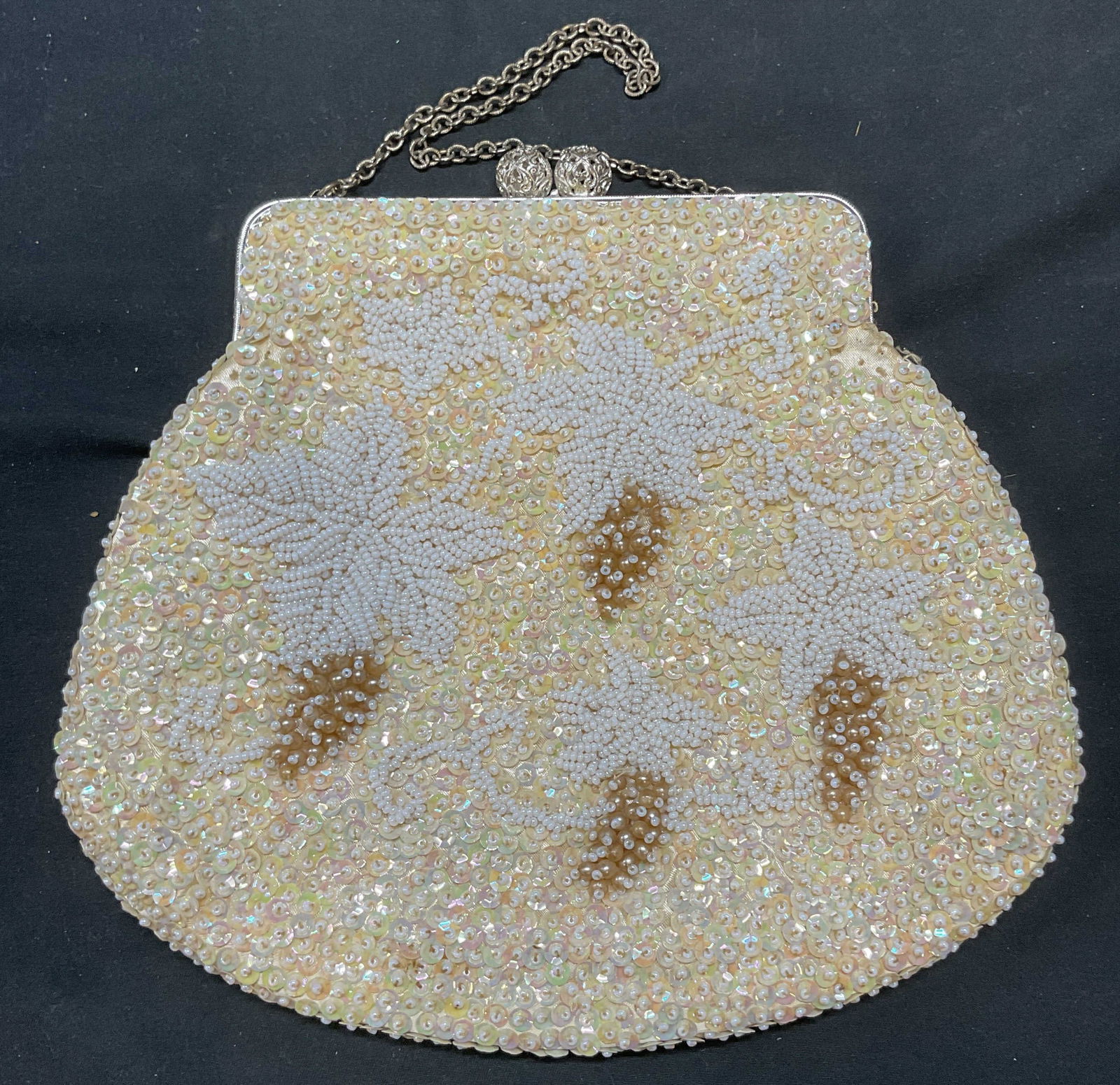 Vintage Cream & White Beaded Floral Handbag (1 of 6)