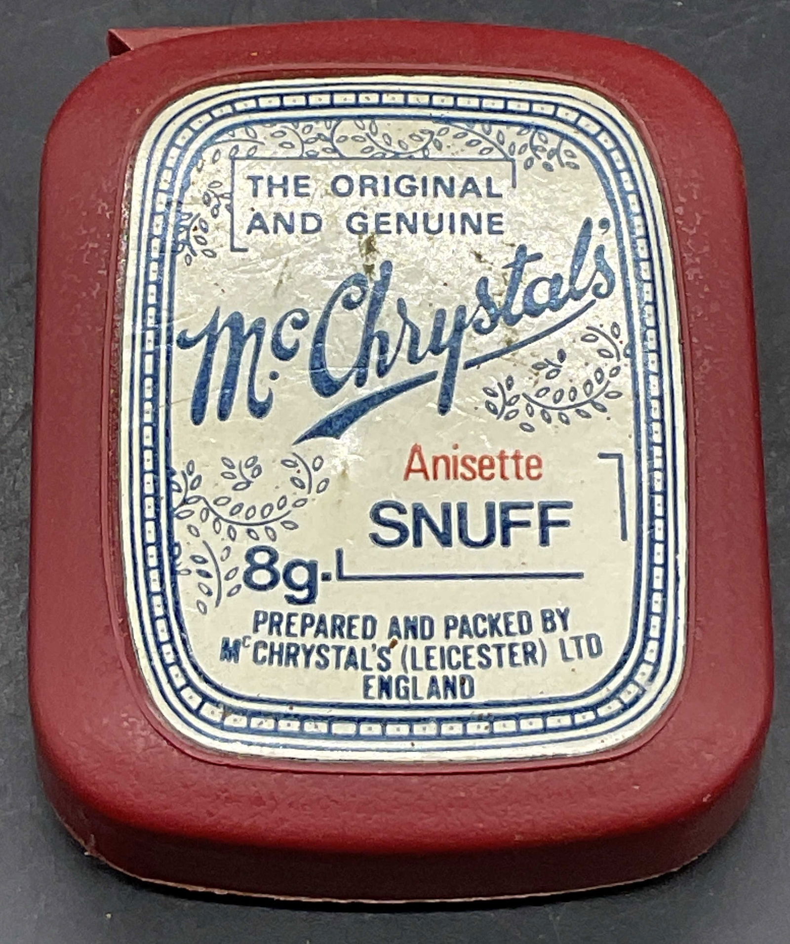 Vtg McChrystals Anisette Snuff Red Container, Eng (1 of 6)