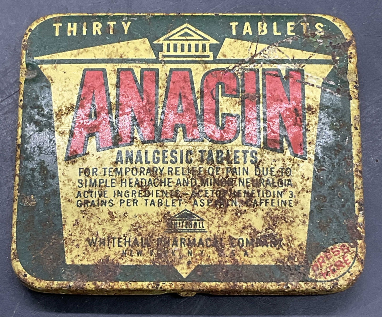CANCO Vintage ANACIN Tablet Metal Tin, USA (1 of 8)
