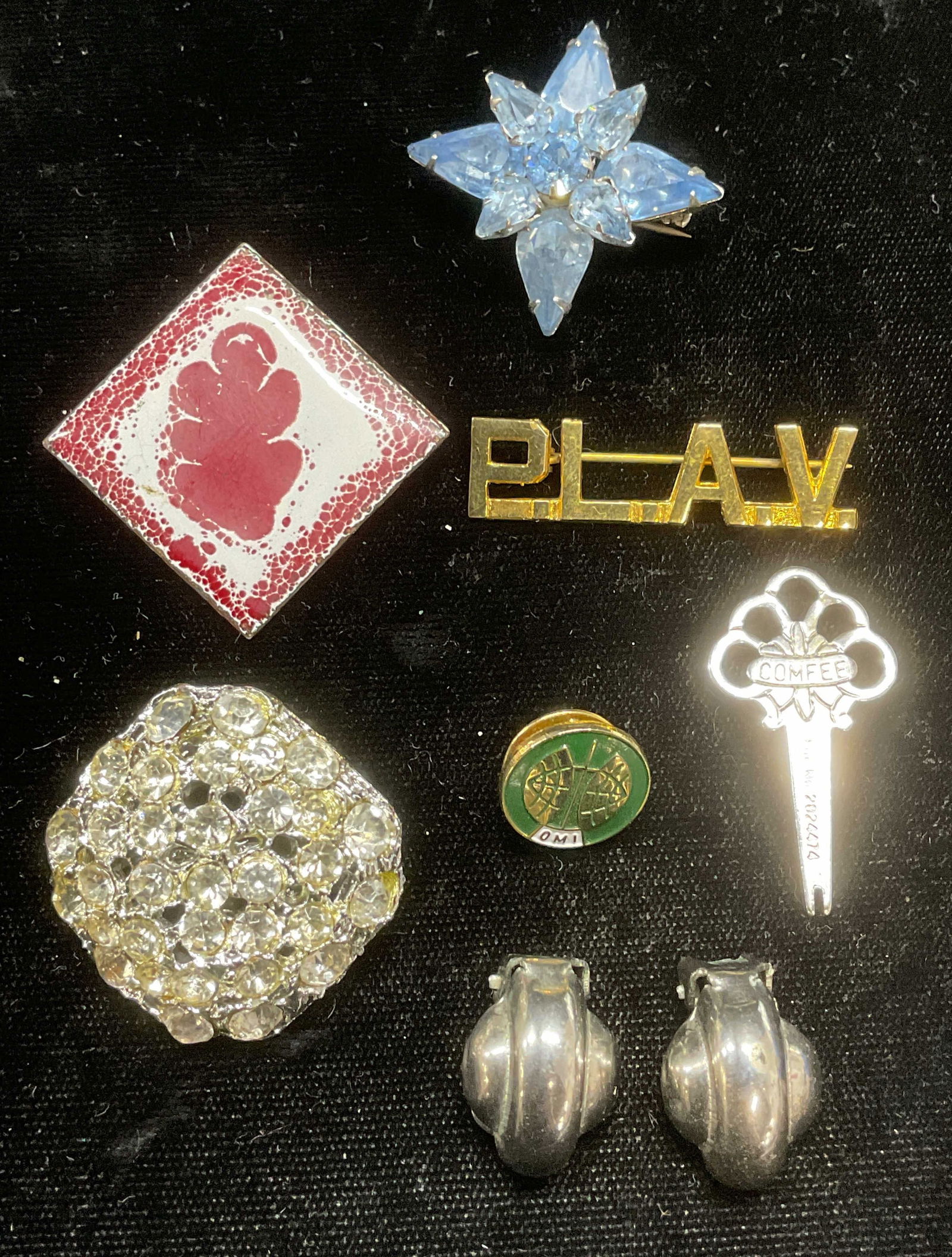 Lot 7 Vintage Crystal Brooches, Earrings, Pin + (1 of 7)