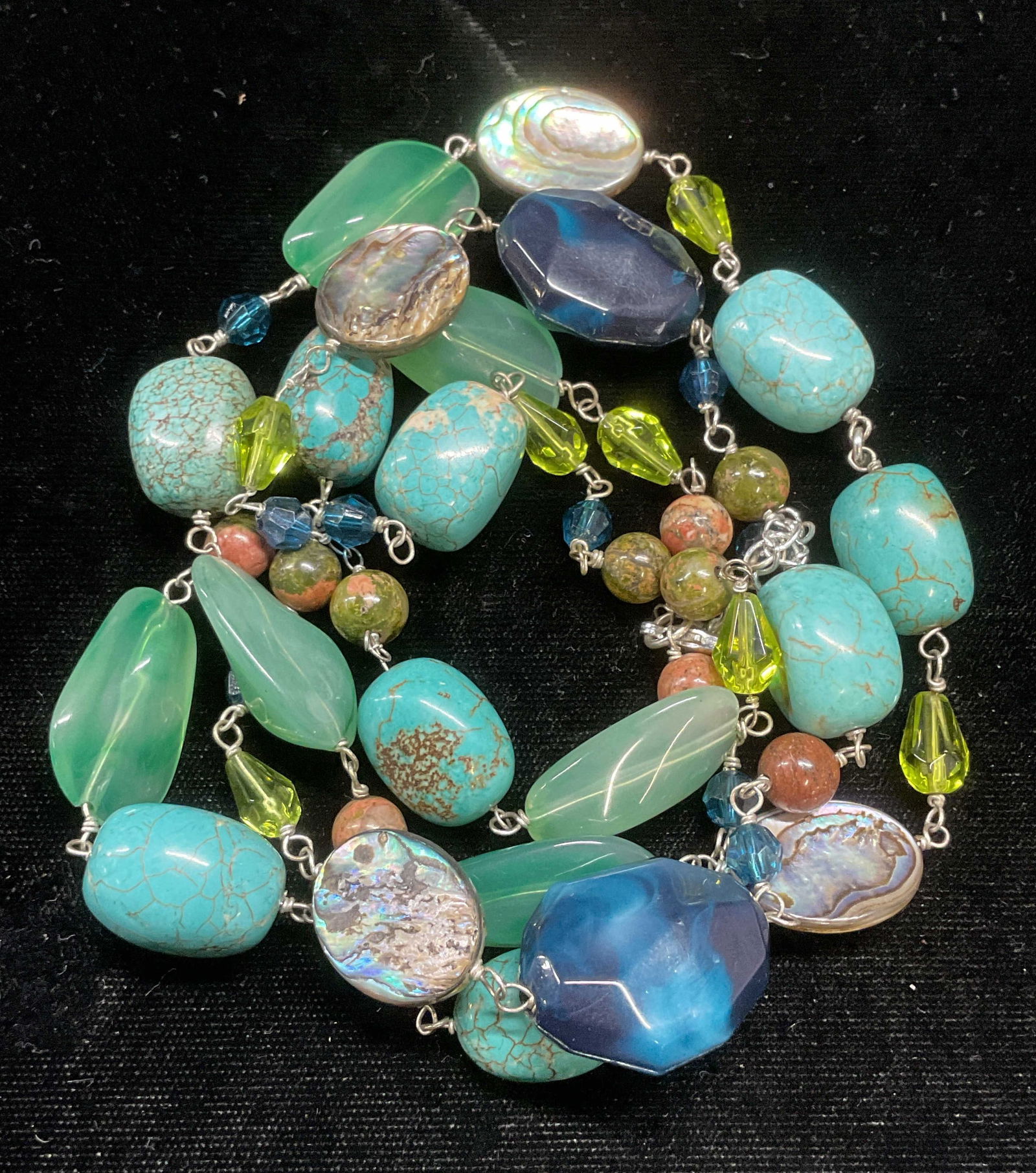 Vtg Crystal & Faux Gemstone Beaded Necklace (1 of 7)