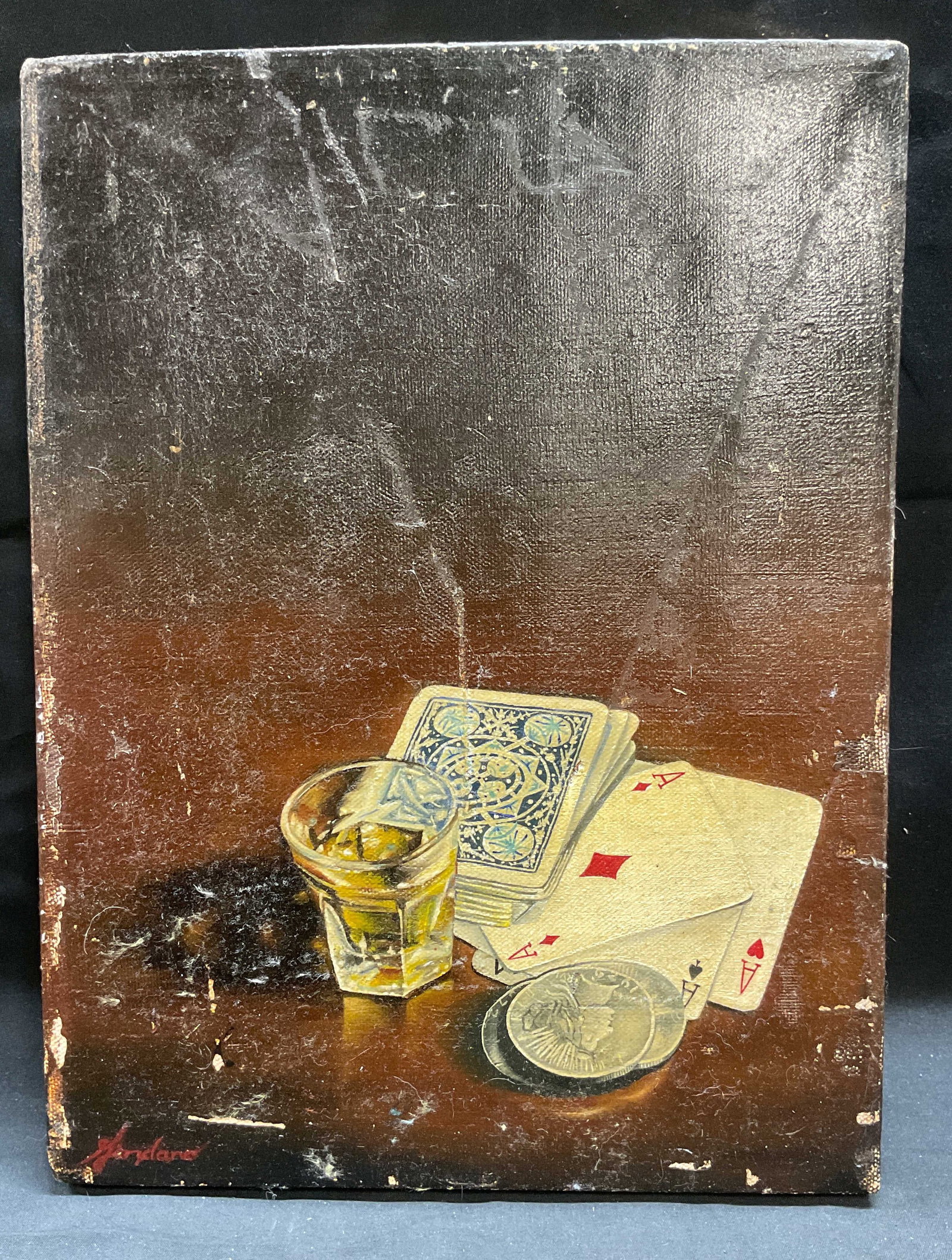 Signed Poker Cards & Shot Glass Painting (1 of 6)