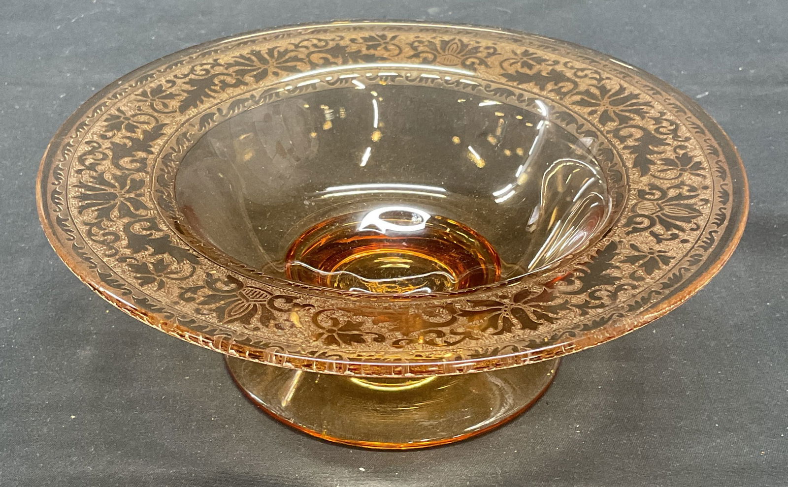 Vintage Amber Glass Footed Bowl (1 of 6)