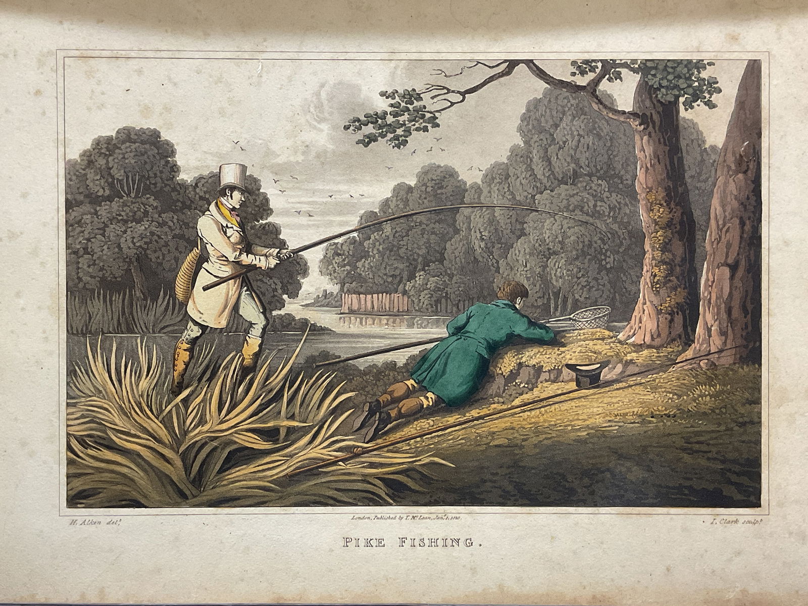 Antq After H Alken Pike Fishing Aquatint Engraving (1 of 6)