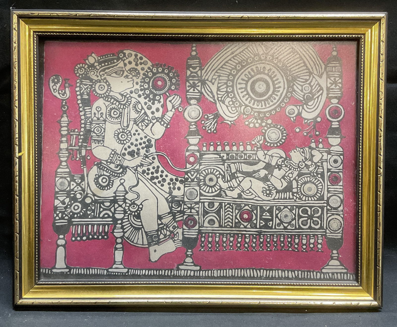 Framed Indian Kalamkari Figural Lithograph (1 of 6)