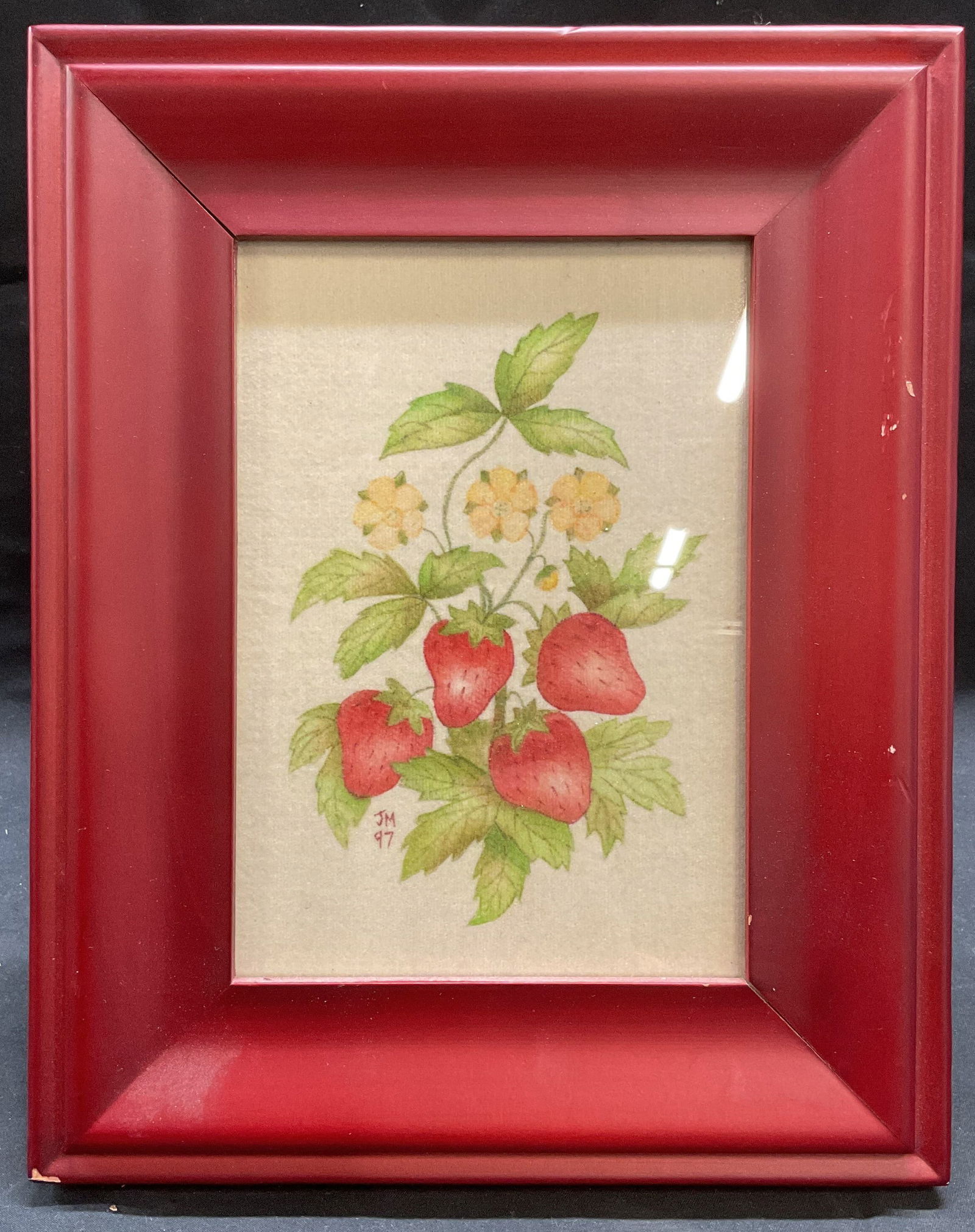Vntg Sgn JM Strawberry Folk Art Theorem Painting (1 of 6)