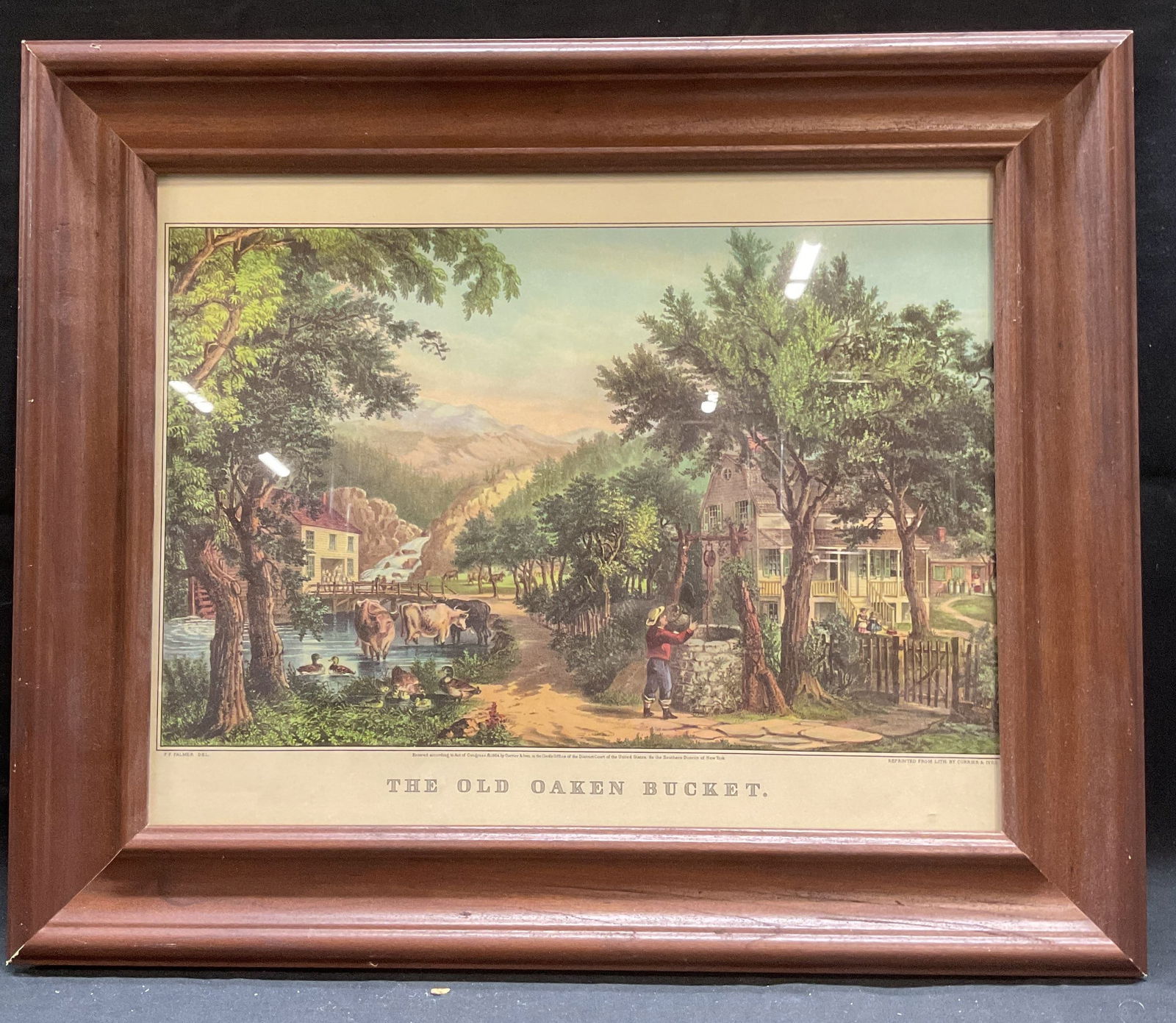 Framed Currier & Ives Oaken Bucket Lithograph (1 of 7)