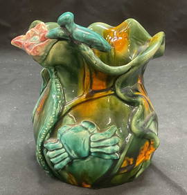 Vtg Botanical Crab Folk Art Pottery Vase (1 of 6)
