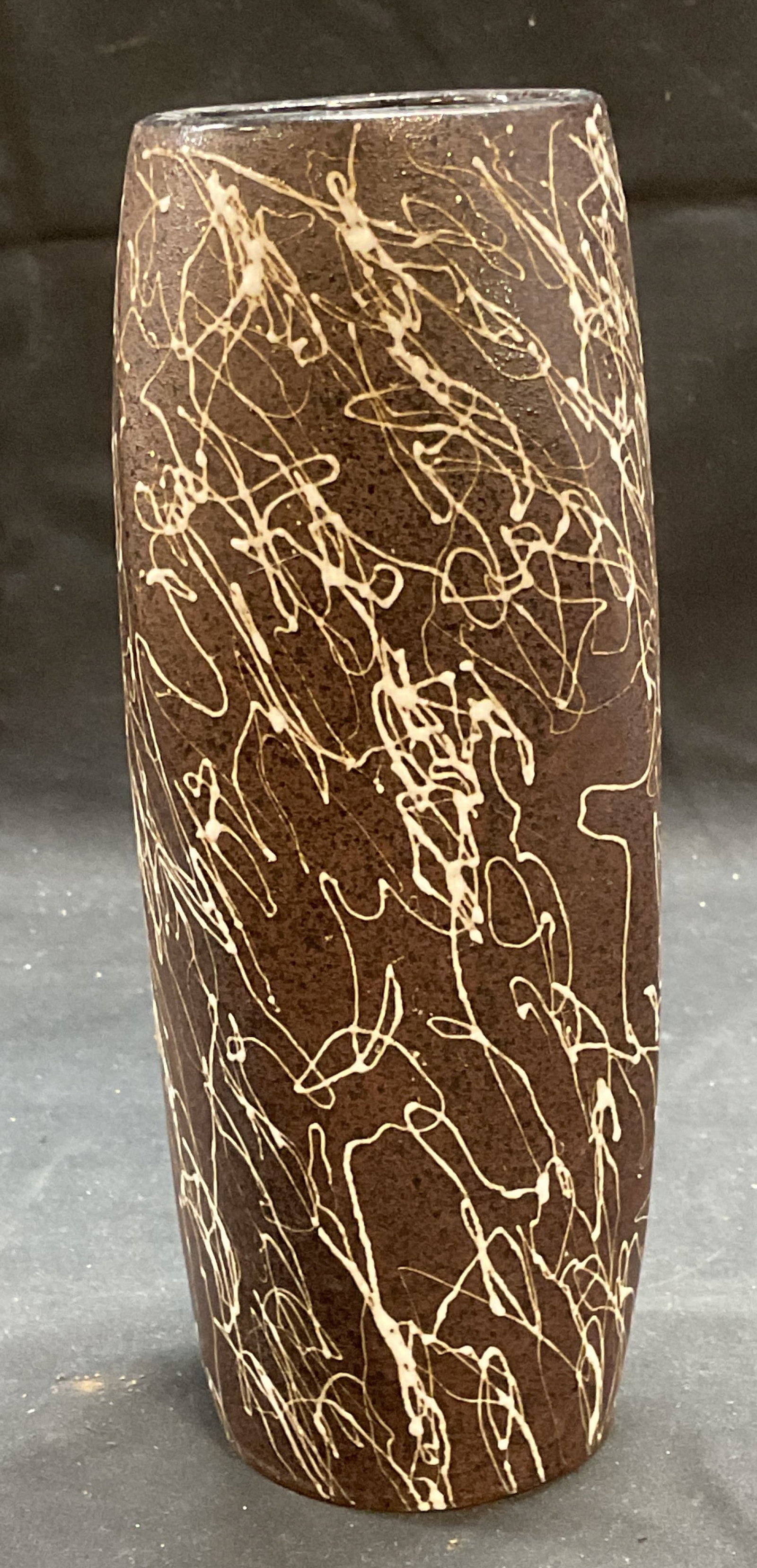 Signed Brown & White Ceramic Drip Twist Vase (1 of 6)