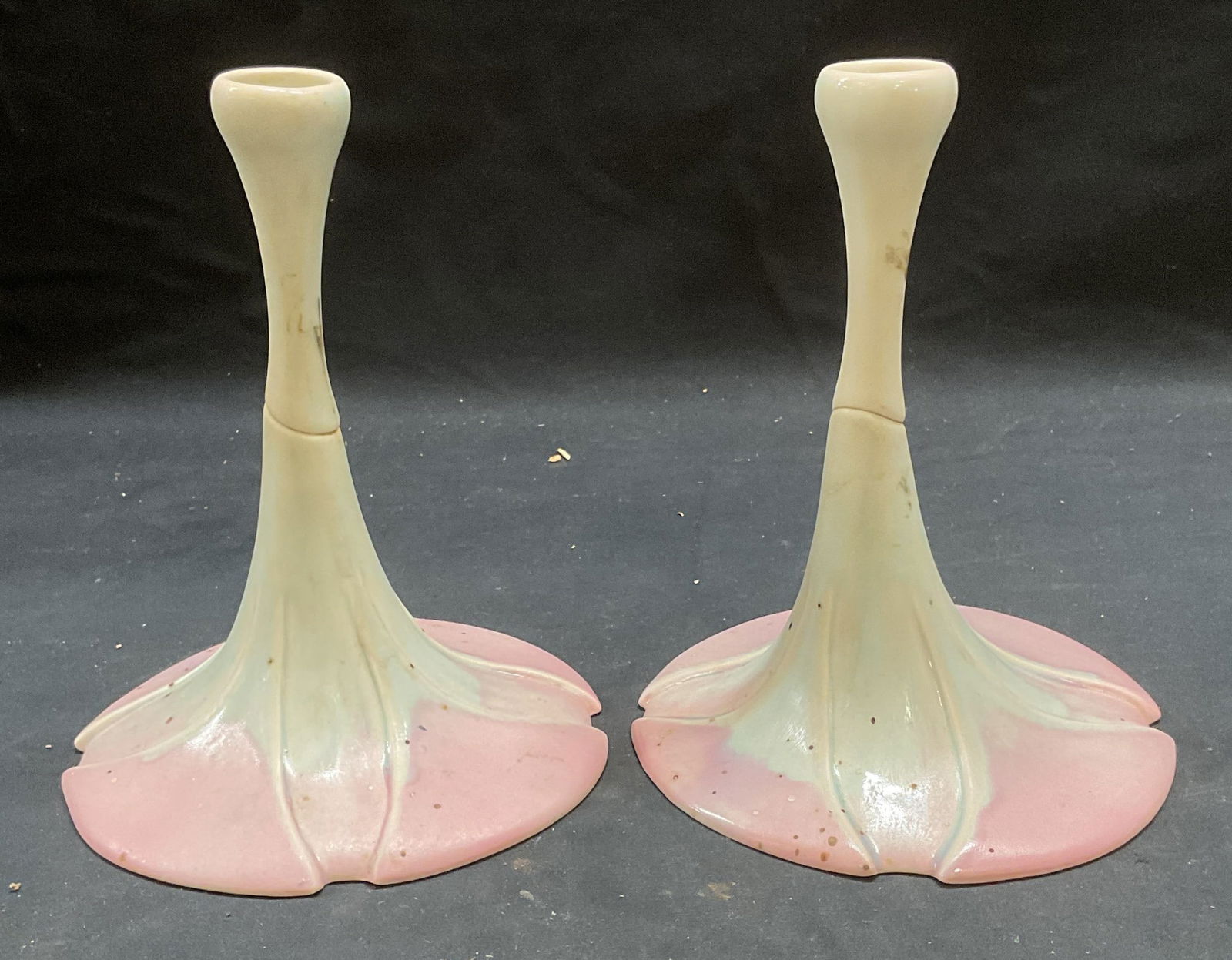 Pair Newman Art Pottery Flower Candlesticks (1 of 7)