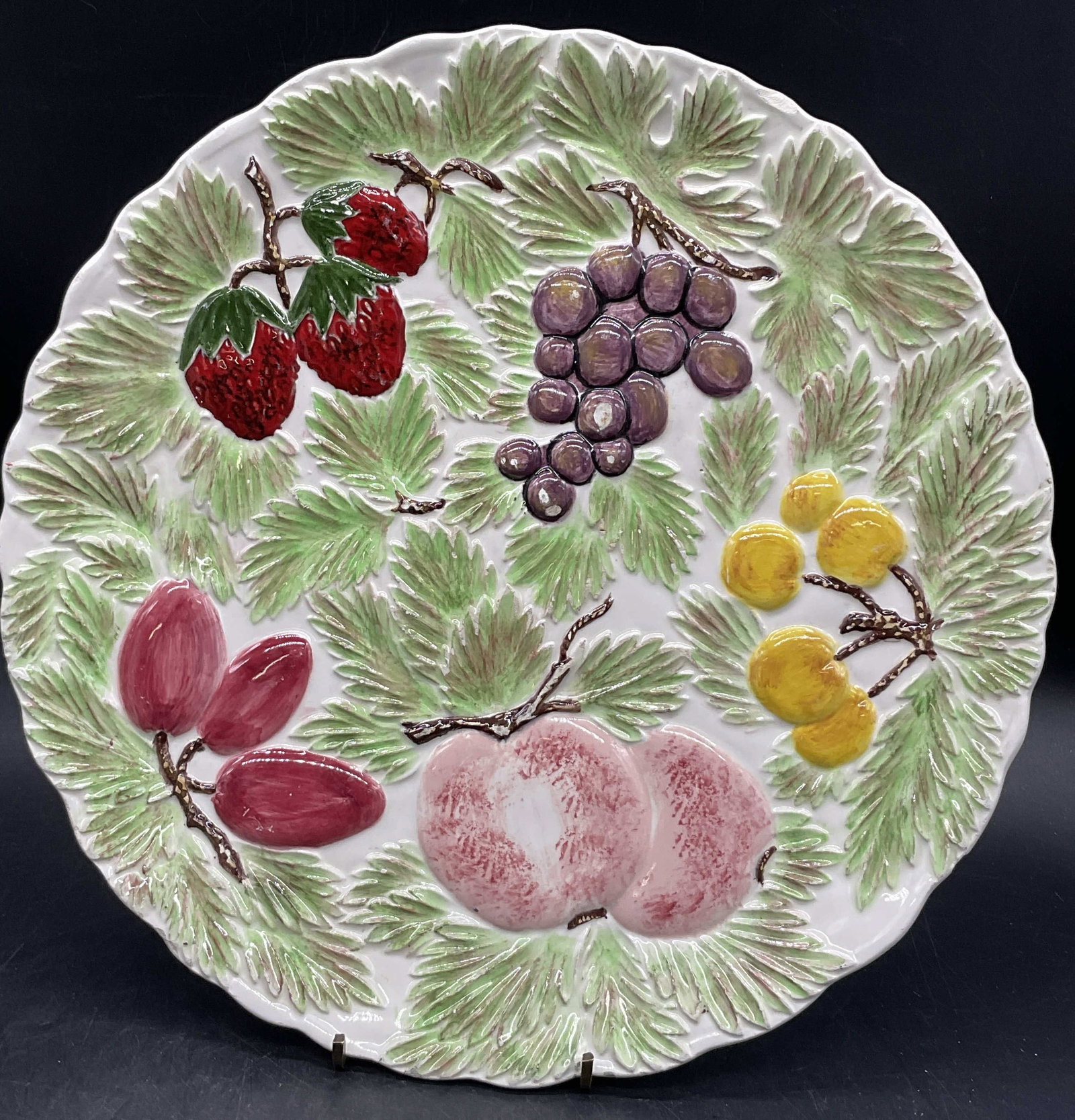 Signed Vintage Ceramic Majolica Fruit Motif Plate (1 of 7)