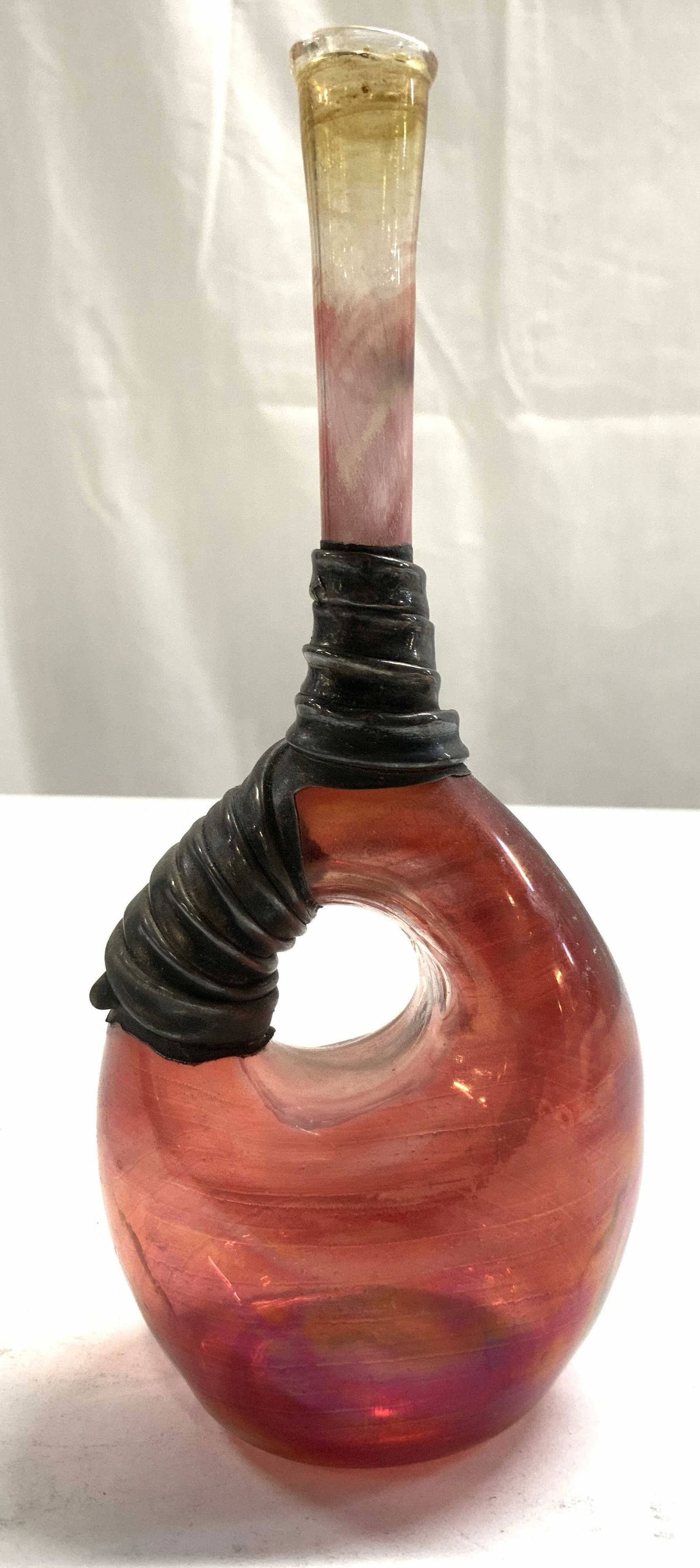 Hand Blown Art Gls Vase W Silv Pl Ovrlay Area (1 of 8)
