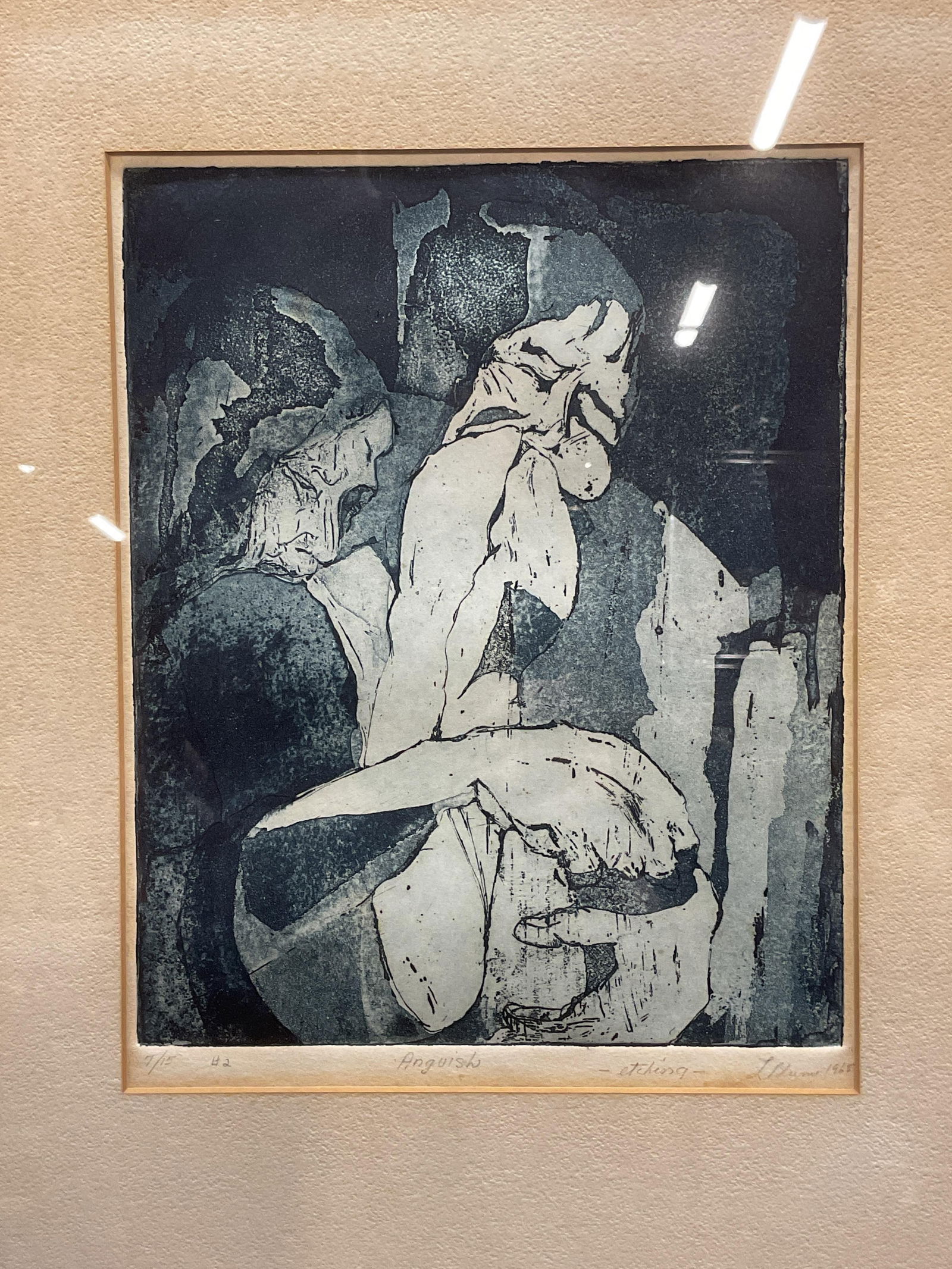 Signed Blum Anguish Figural Color Etching (1 of 6)
