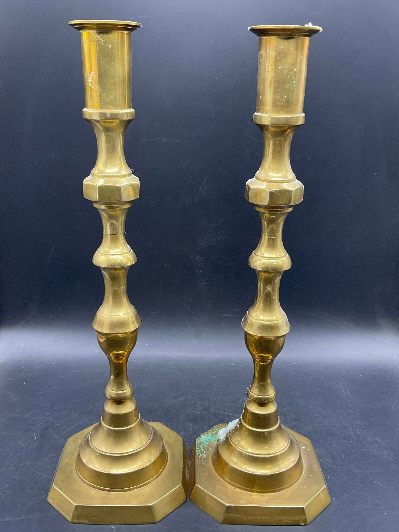 Pair XL Vintage Brass Candlesticks, 17 Inch Height (1 of 7)