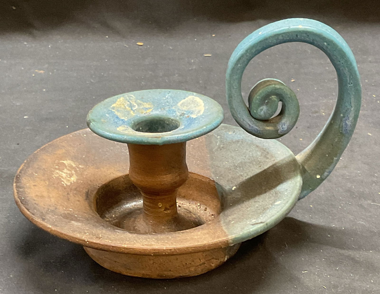 Signed Rustic Blue Ceramic Pottery Candle Holder (1 of 6)