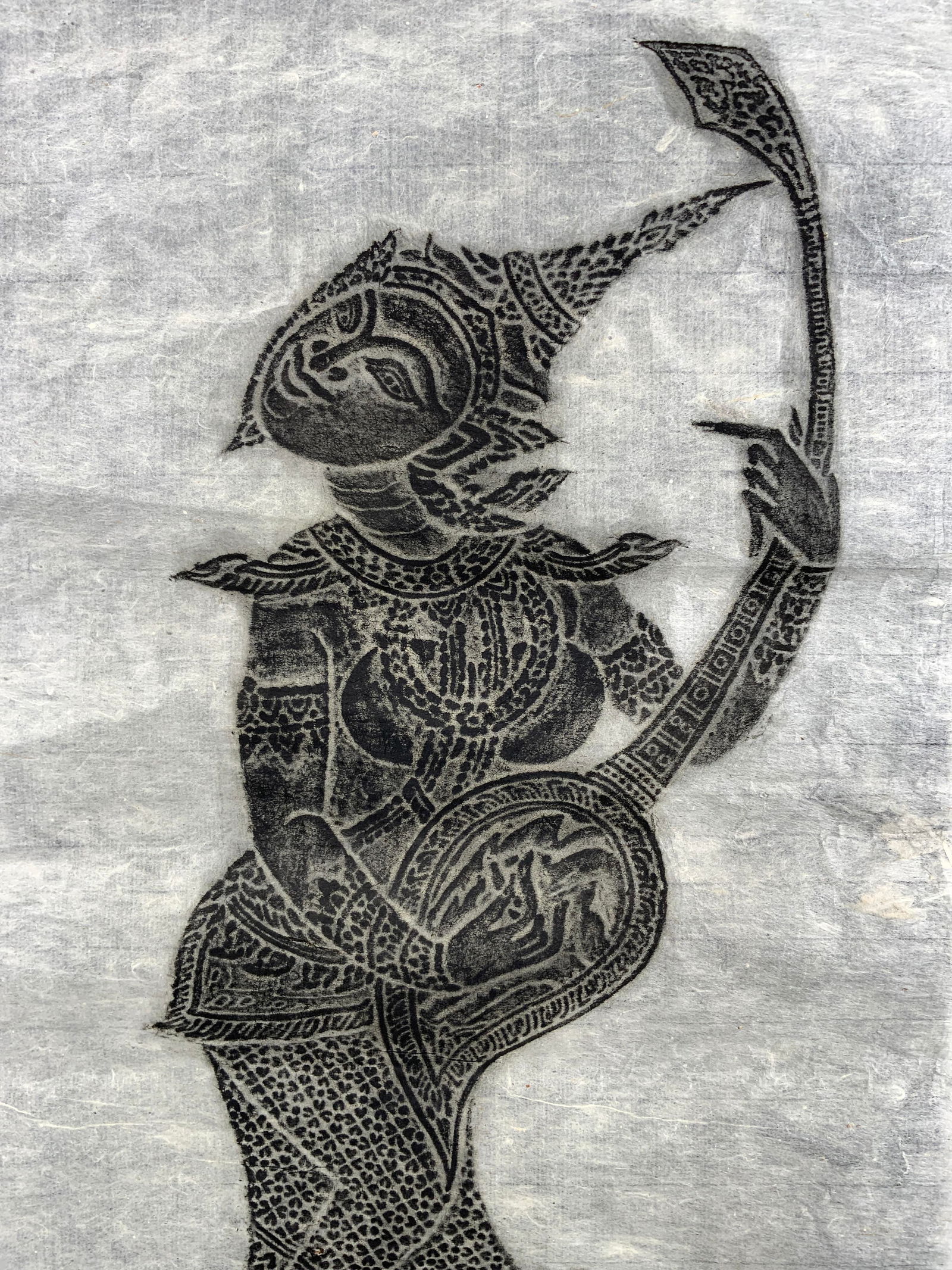 Thai Charcoal Temple Rubbing on Paper (1 of 9)