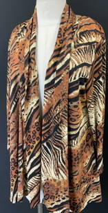 Slinky Brand Animal Print Dressy Jacket, USA: Slinky Brand multi animal print jacket/ over blouse cardigan. Made in USA. Polyester w Spandex. Size large. Dressy cardigan, up scale casual wear , Slinky Brand, Animal Print Dressy Jacket,
