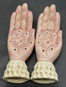 Pair Vintage Pierced Ceramic Hand Figurals