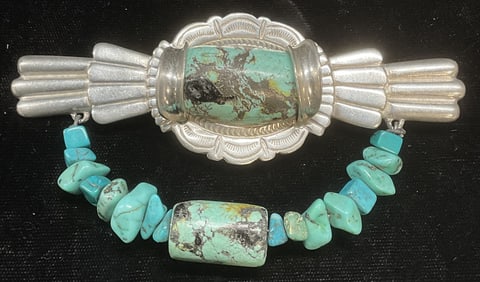 1982 Clara Studio Pewter Faux Turquoise Brooch
