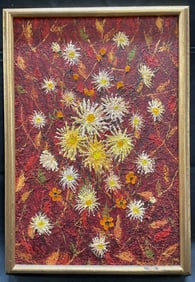 Signed Abstract Flowers Impasto Oil Painting