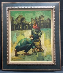 Framed Signed Abstract Figural Oil Painting