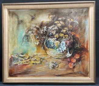 Sgn Agop Chalekian Still Life Flowers Oil Painting
