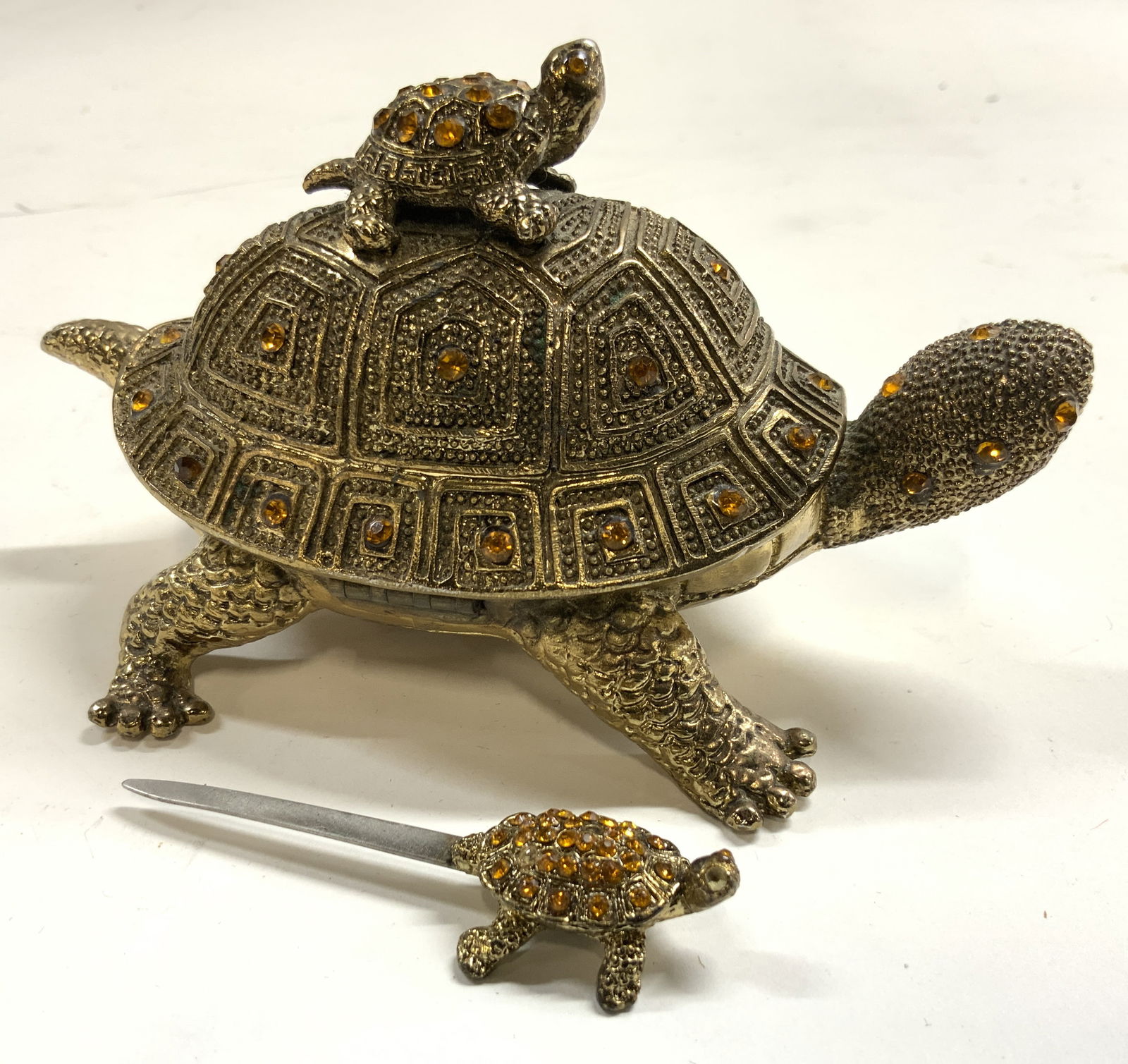 BOMBAY CO 2 Pc Brass W Rhinestones Turtle Desk Set (1 of 8)
