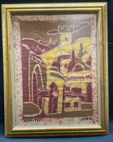 Framed Signed Abstract Batik Cloth Painting