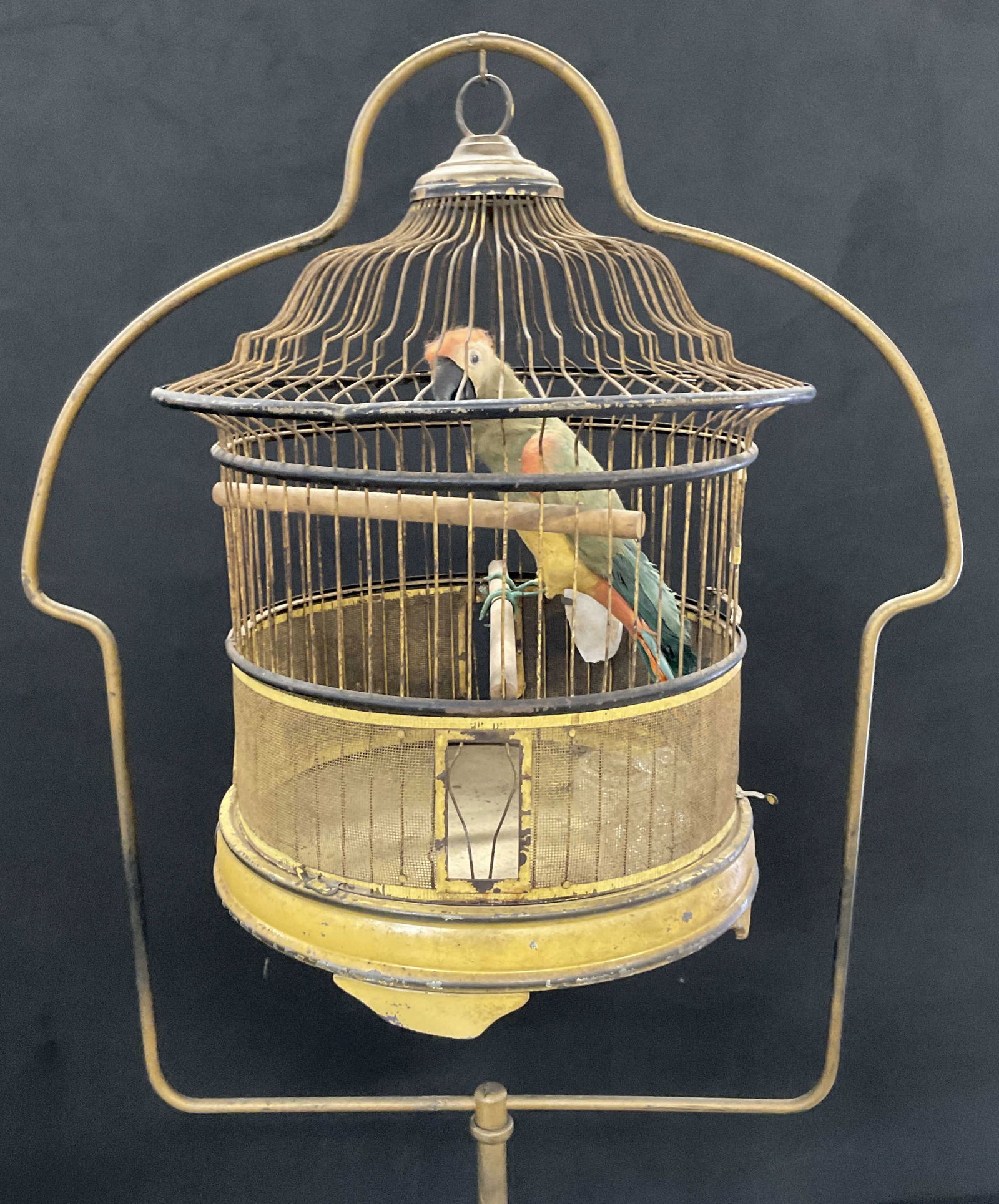 Vtg Standing Metal Birdcage W/ Feather Bird Figure (1 of 12)