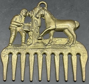 Antique Brass Figural Motif Horse Comb
