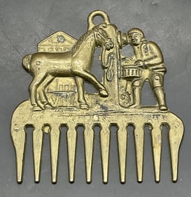 Antique Brass Figural Motif Horse Comb
