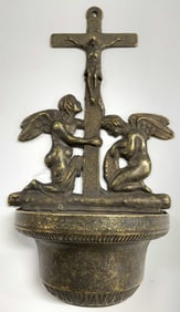 Antique Brass Crucifix Holy Water Wall Font