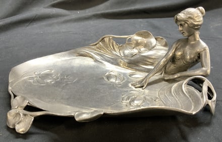 WMF Art Nouveau Pewter Tray W Female Figure