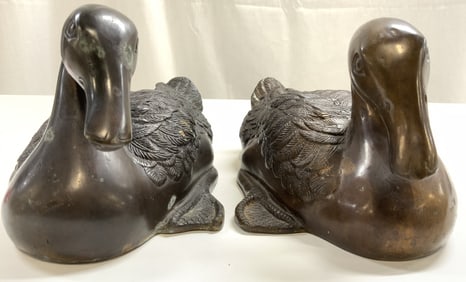 Pair Vintage Gilt Metal Duck Figures