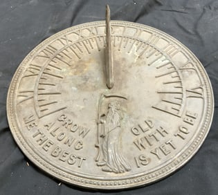 FLORA & FAUNA Vntg Cast Metal Sundial With Text